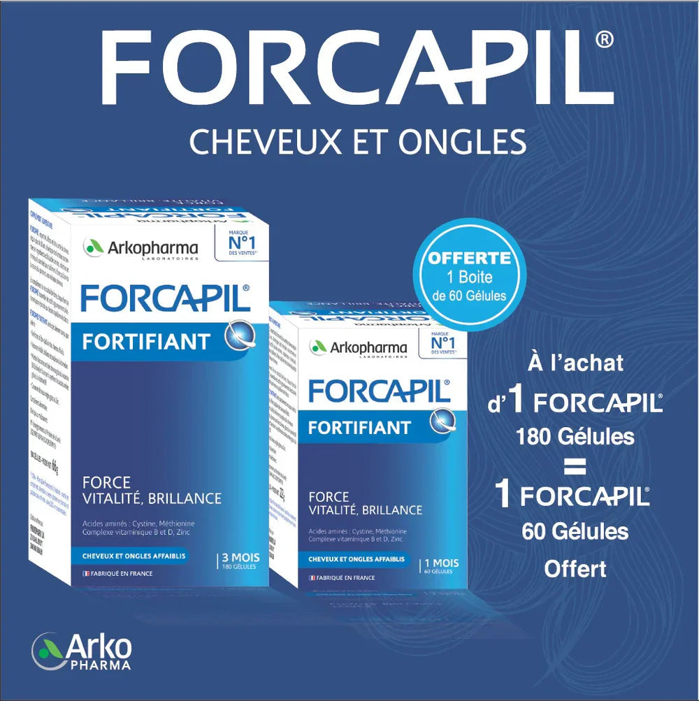 FORCAPIL® FORTIFIANT CHEVEUX ET ONGLES 180 GÉLULES = 60 GÉLULES OFFERTES