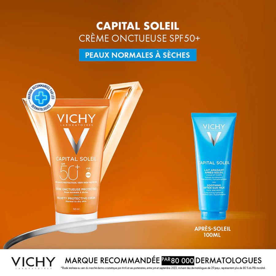 VICHY CAPITAL SOLEIL CRÈME ONCTUEUSE SPF50+ 50 ML = APRÈS-SOLEIL 100 ML OFFERT