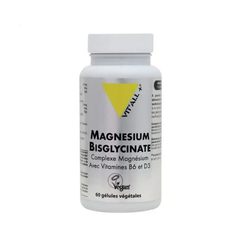 VIT’ALL+ MAGNÉSIUM BISGLYCINATE VITAMINE B6 ET D3 - 60 GÉLULES
